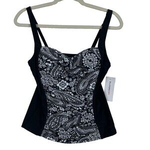 Liz Claiborne Swimwear Tankini Top  Womens SZ 6 Black White Paisley Beach Pool